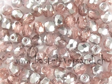 Glasfacettenperle 3mm rosa/silber