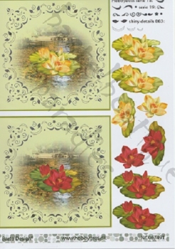 3D Schnittbogen Seerosen gelb / rot