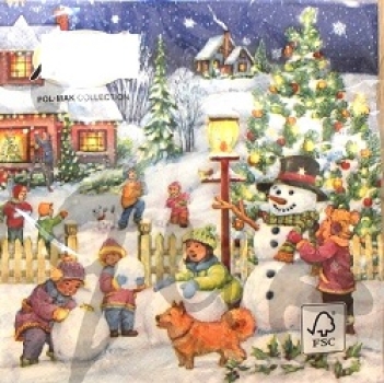 Serviette snowy winter in village