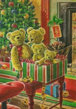 Preview: 3D Schnittbogen Bären unterm Weihnachtsbaum