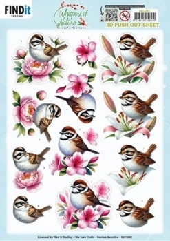 3D Stanzbogen Spatz auf Blume