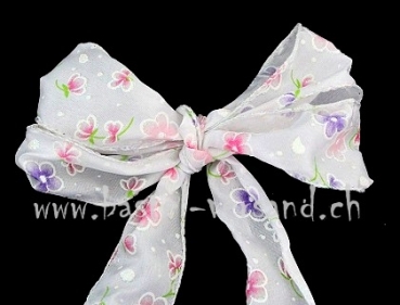 Dekoband 4cm weiss mit Blümchen rosa und violett