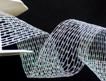 Preview: Dekoband 4cm "Netz" creme irisierend