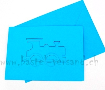Doppelkarte A6 Lokomotive blau mit Couvert