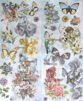Embossed Sticker Elfen, Schmetterlinge und Blumen