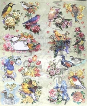 Embossed Sticker Vögel und Blumen