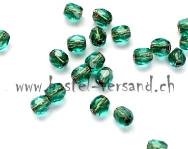 Fire Polish Glasschliffperle 3mm emerald copper-lined
