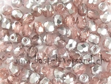 Glasfacettenperle 4mm rosa/silber