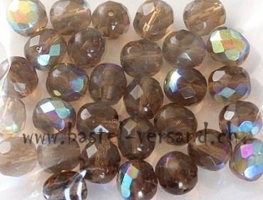 Glasfacettenperle 8mm rauchtopas/gold AB