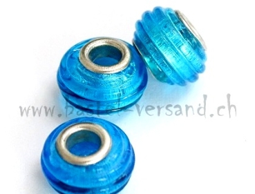 Glasperle 14mm rillen blau