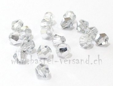 Glasperle Doppelkegel 4mm silber/transparent