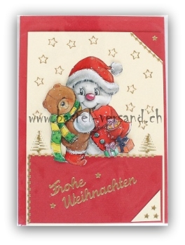 Karte "Schneemann mit Bärli" Frohe Weihnachten