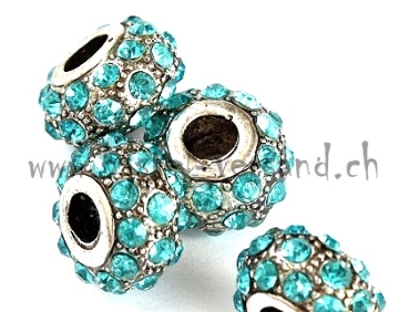 Metallperle 13mm mit Strass blau