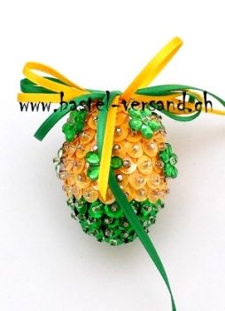 Pailletten Ei 5cm gelb/grün mit Blumen