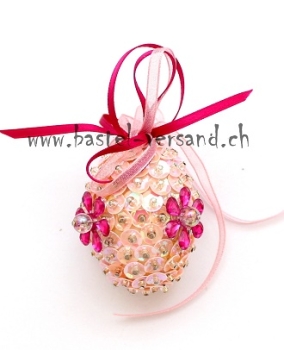 Pailletten Ei 5cm rosa mit Blumen
