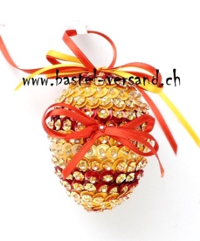 Pailletten Ei 6,5cm gelb-kupfer