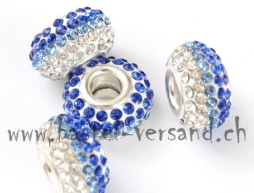 Perle 15mm mit Strasssteinen blau/silber