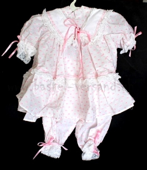 Puppenkleid mit Unterhose weiss/rosa für 60cm Puppe