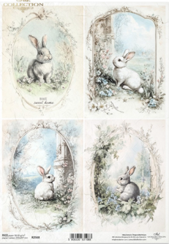Reis- Decoupagepapier Hasen A4