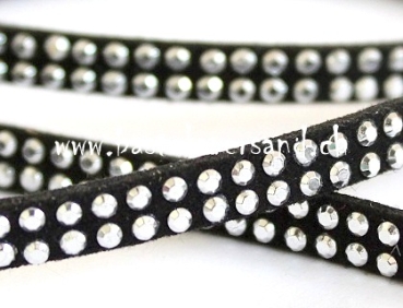 Suede Cord (Faux) schwarz 5mm, mit facettierten Steinen