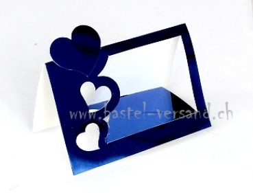 Tischkarte Aufsteller Spiegelkarton "Herzen" blau