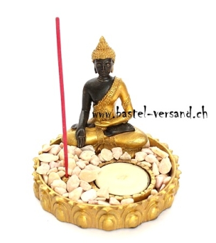 Buddha Teelicht- und Räucherstäblihalter (gold)