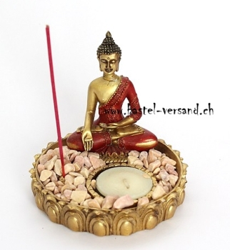 Buddha Teelicht- und Räucherstäblihalter (rot)