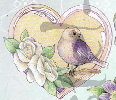 Preview: 3D Schnittbogen Vogel und lila Blumen
