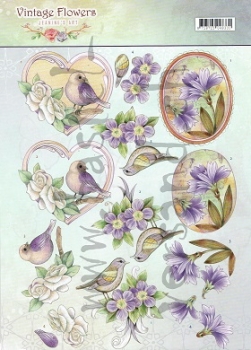 3D Schnittbogen Vogel und lila Blumen