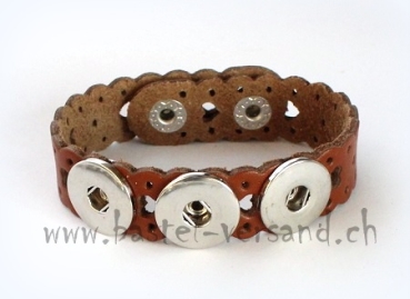 Lederarmband Herz für Click Buttons braun 24cm