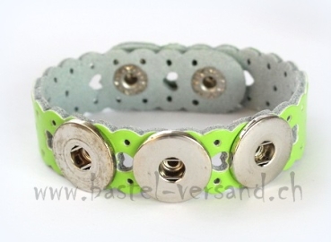 Lederarmband Herz für Click Buttons grün 24cm