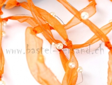 Dekoband orange mit weissen Perlen