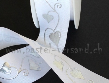 Dekoband 4cm weiss mit Herzen
