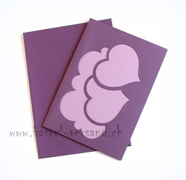 Doppelkarte A6 Herz lila mit Couvert