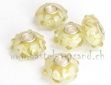 Glasperle 15mm gelb/weiss