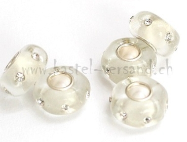 Glasperle 14mm weiss/transparent mit Strasssteinen