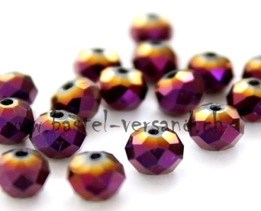 Glasfacettenperle 6 x 4,5mm lila metallic