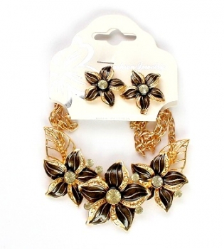 Preview: Halskette mit Ohrstecker "Gloria" anthrazit