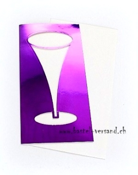 Doppelkarte Spiegelkarton violett Sektglas