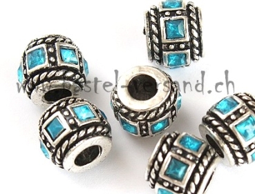 Metallperle 12mm mit Strass blau