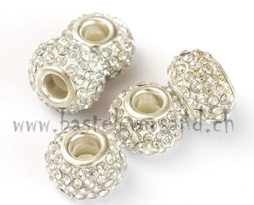 Metalperle 14mm mit Strass kristall