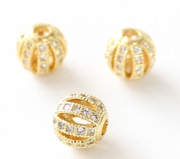 Metallperle 8mm mit Strass goldfarbig