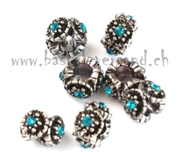 Metallperle 12mm mit Strass blau