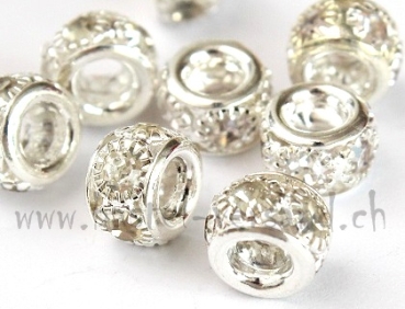 Metallperle mit Strass 8mm silber