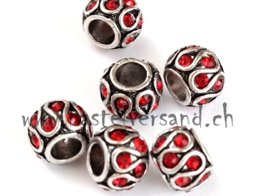 Metallperle 11mm mit Strass rot