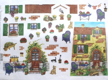 Motiv-Strohseide Haus mit Sitzplatz