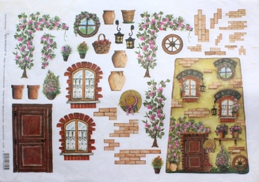 Motiv-Strohseide Haus gelb