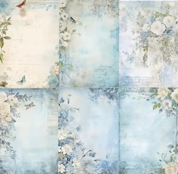 Preview: Designpapier Blumen hellblau