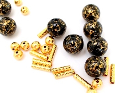 Perlensortiment schwarz/gold