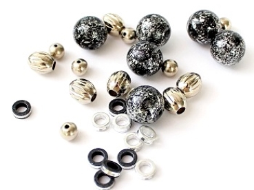 Perlensortiment schwarz/silber